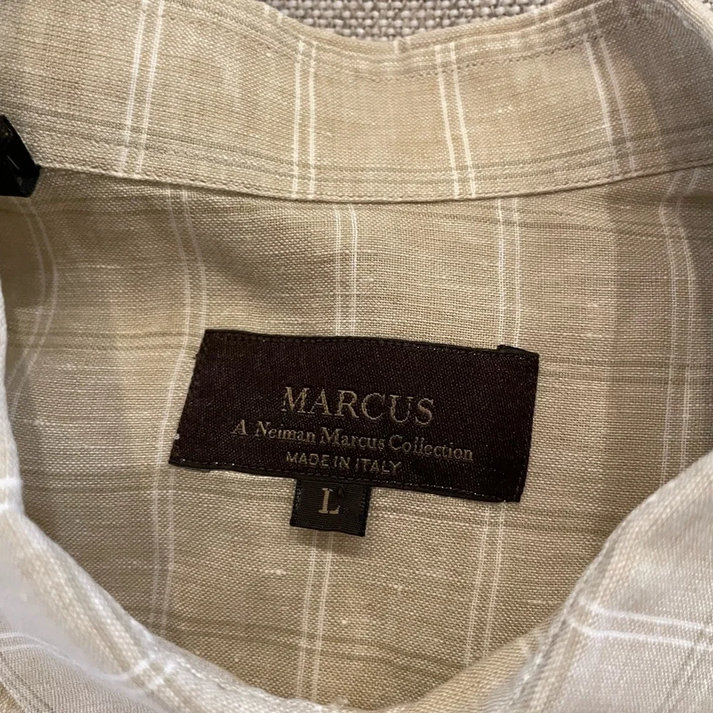 Neiman Marcus Collection Made in Italy Check Print Short Sleeve Linen Shirt L - Picture 5 of 5